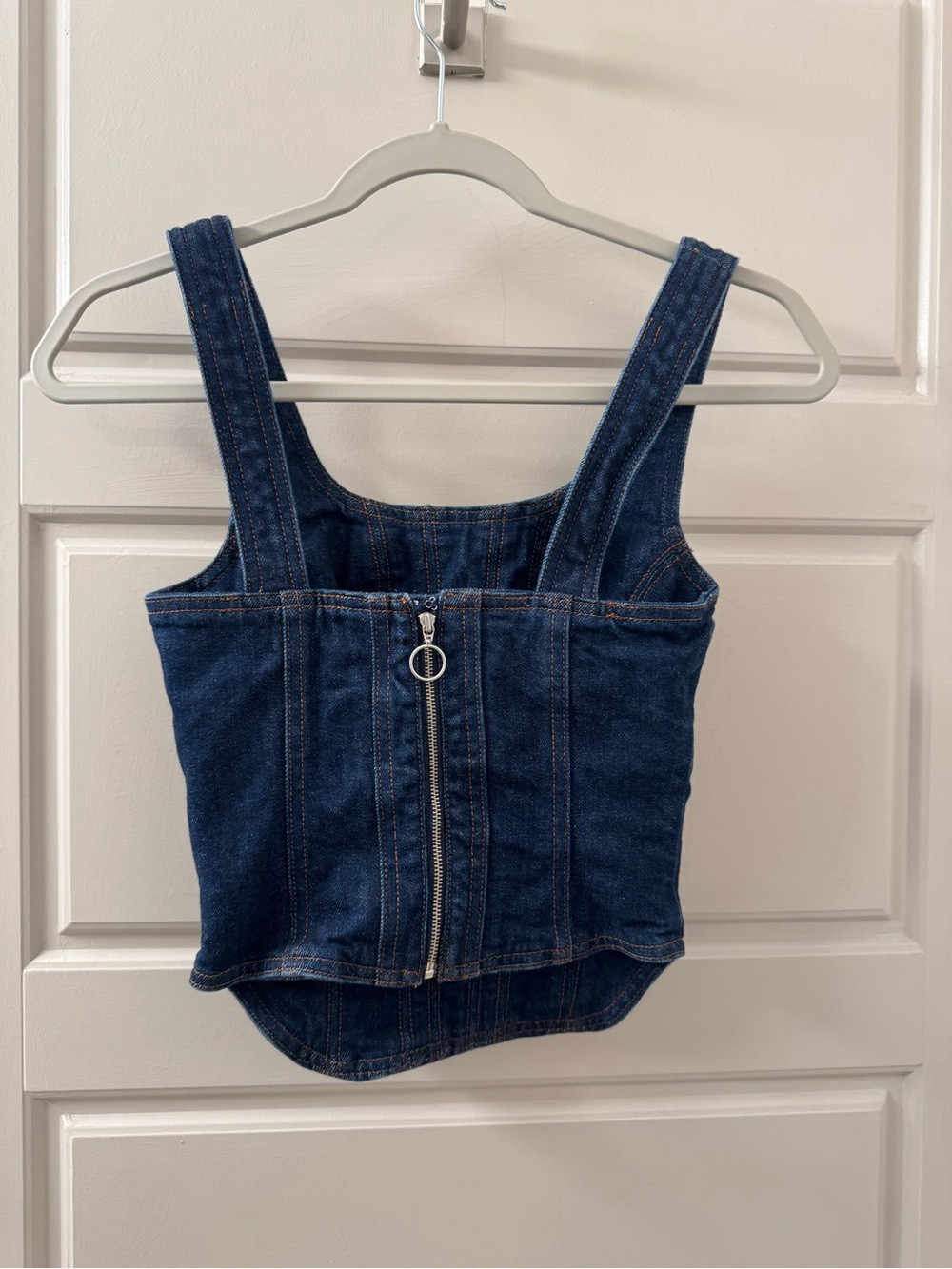 Denim Forum Dark Blue Zip-Front Denim Crop Tank